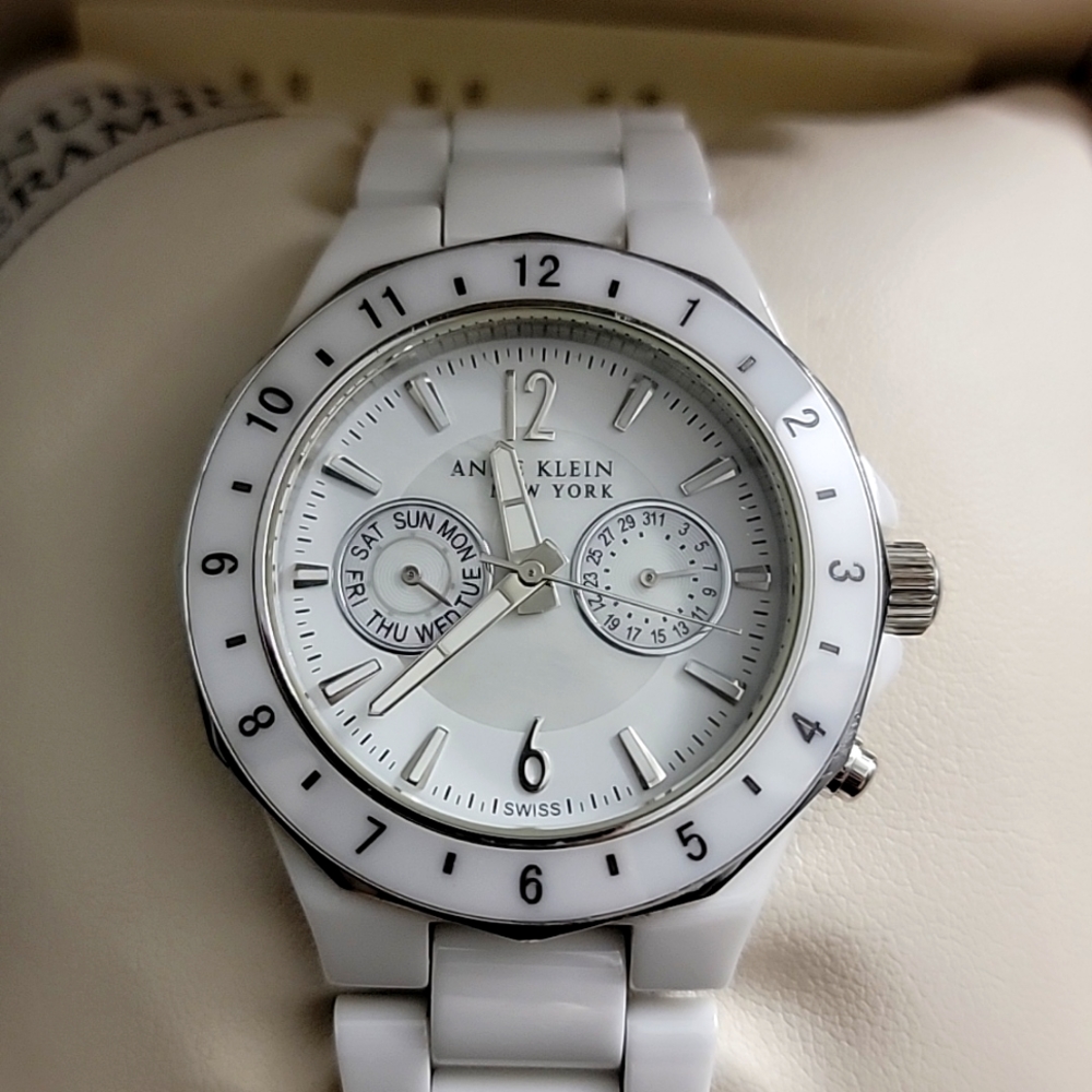 Anne Klein White Ceramic Mother Of Pearl Analog Watch